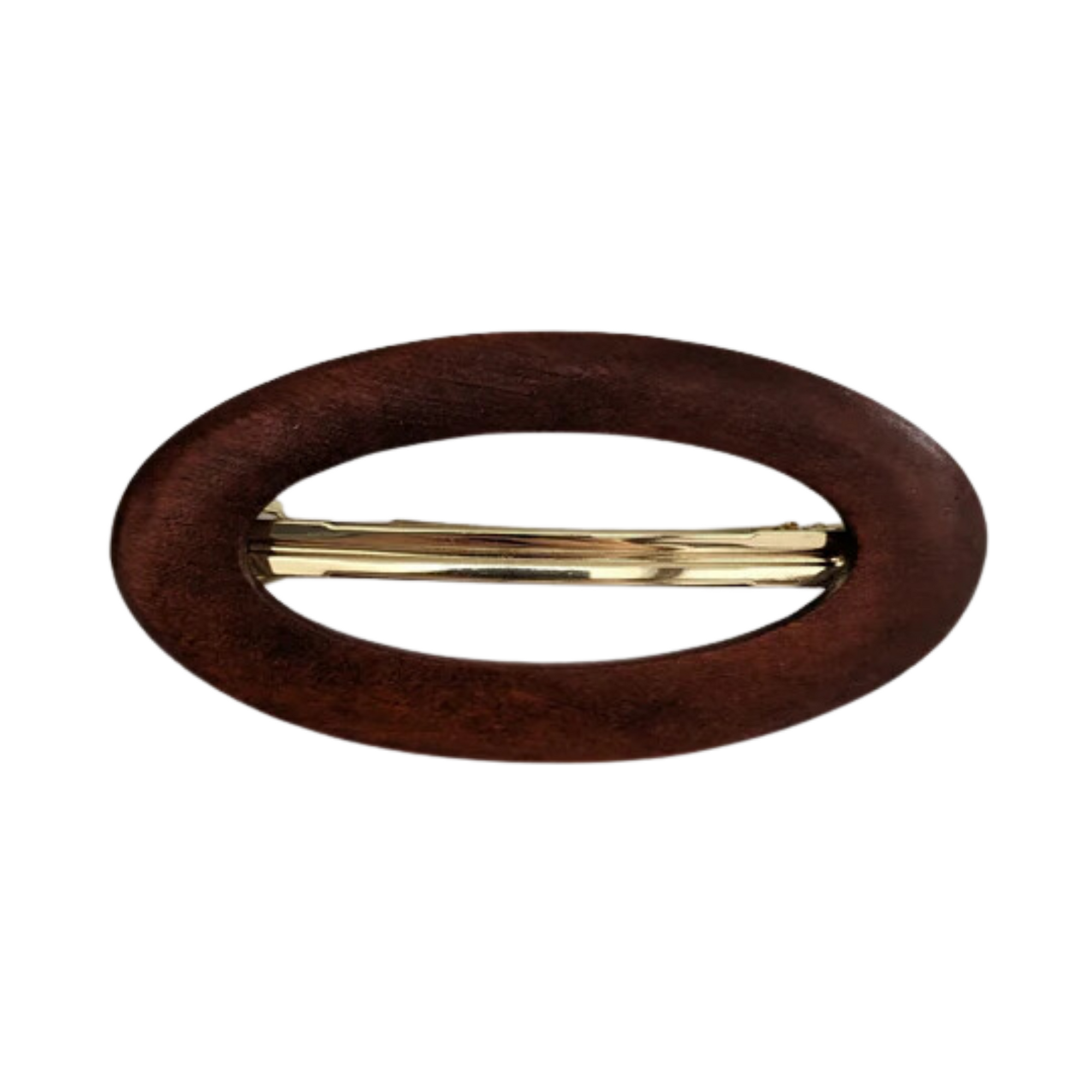 Oval Wood Barette Clip - Brown - BC131