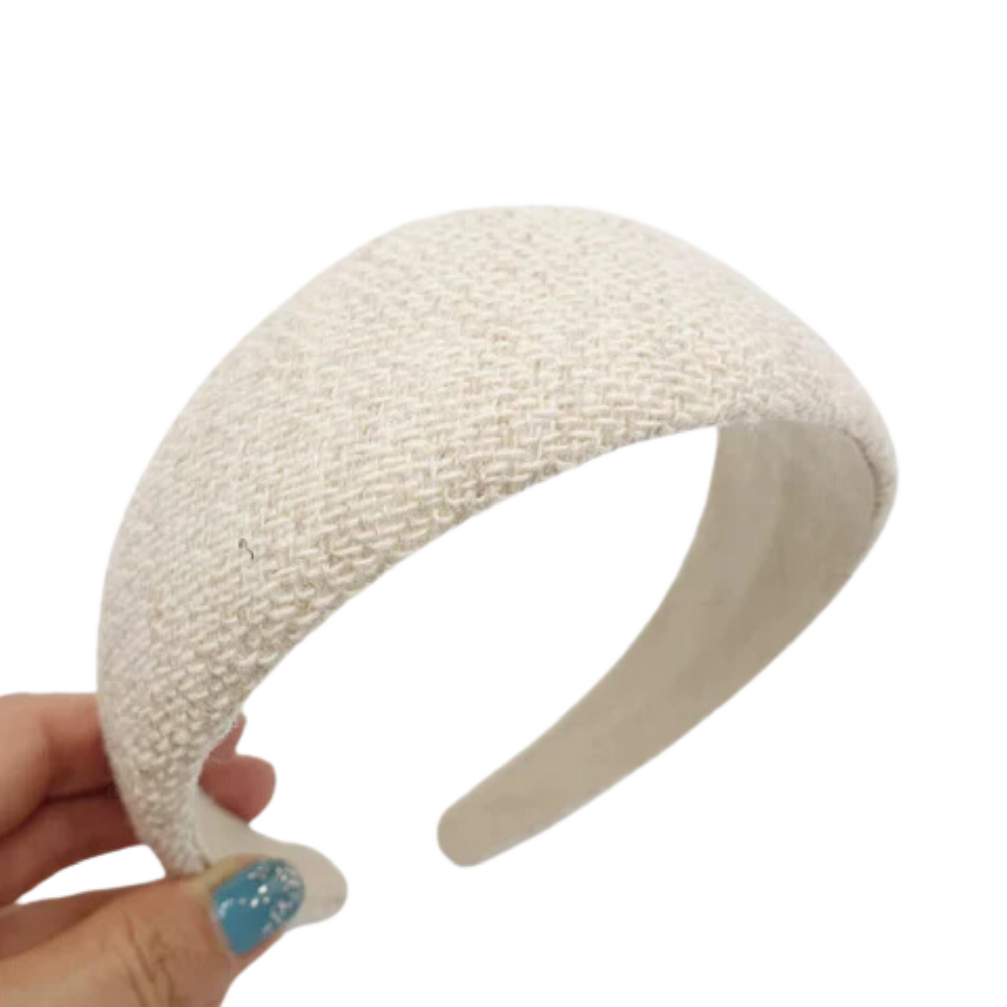 Wide Linen Padded Headband - Beige - VB308