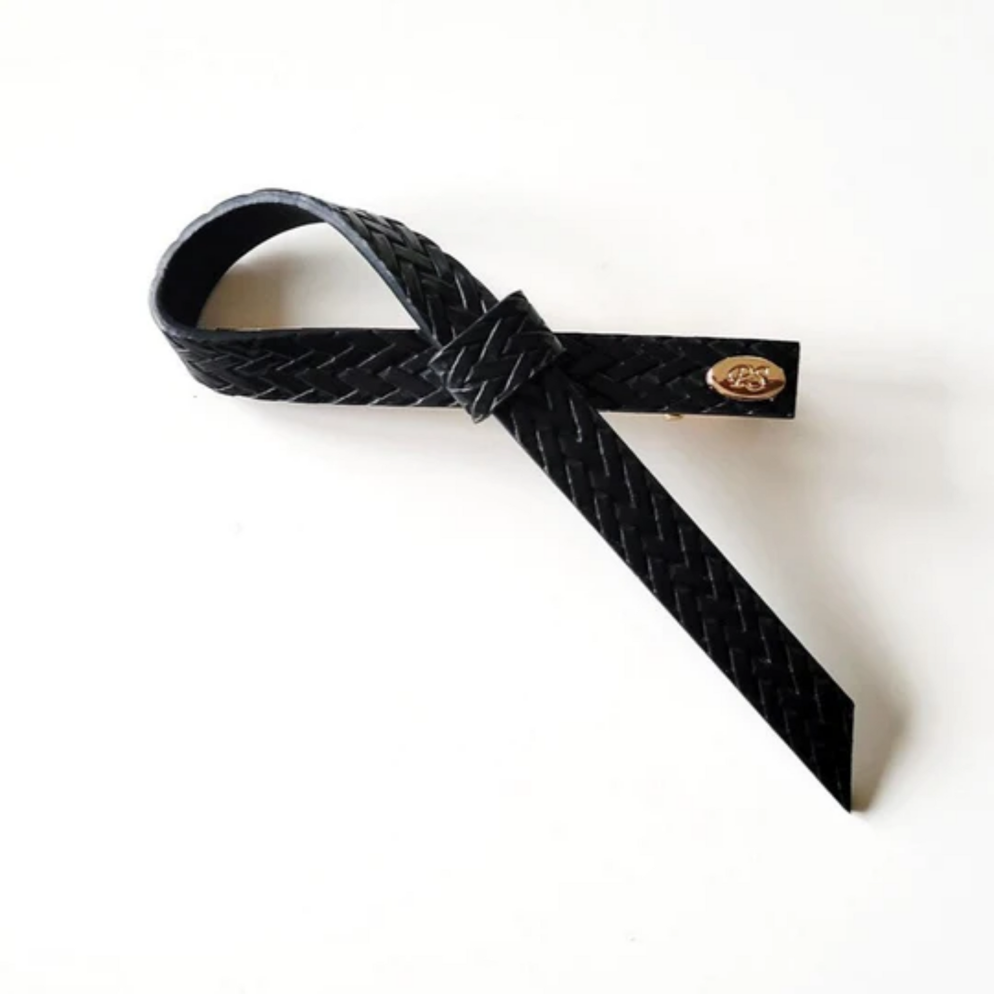 Braided Leather Single Bow Clip - Black - AC660