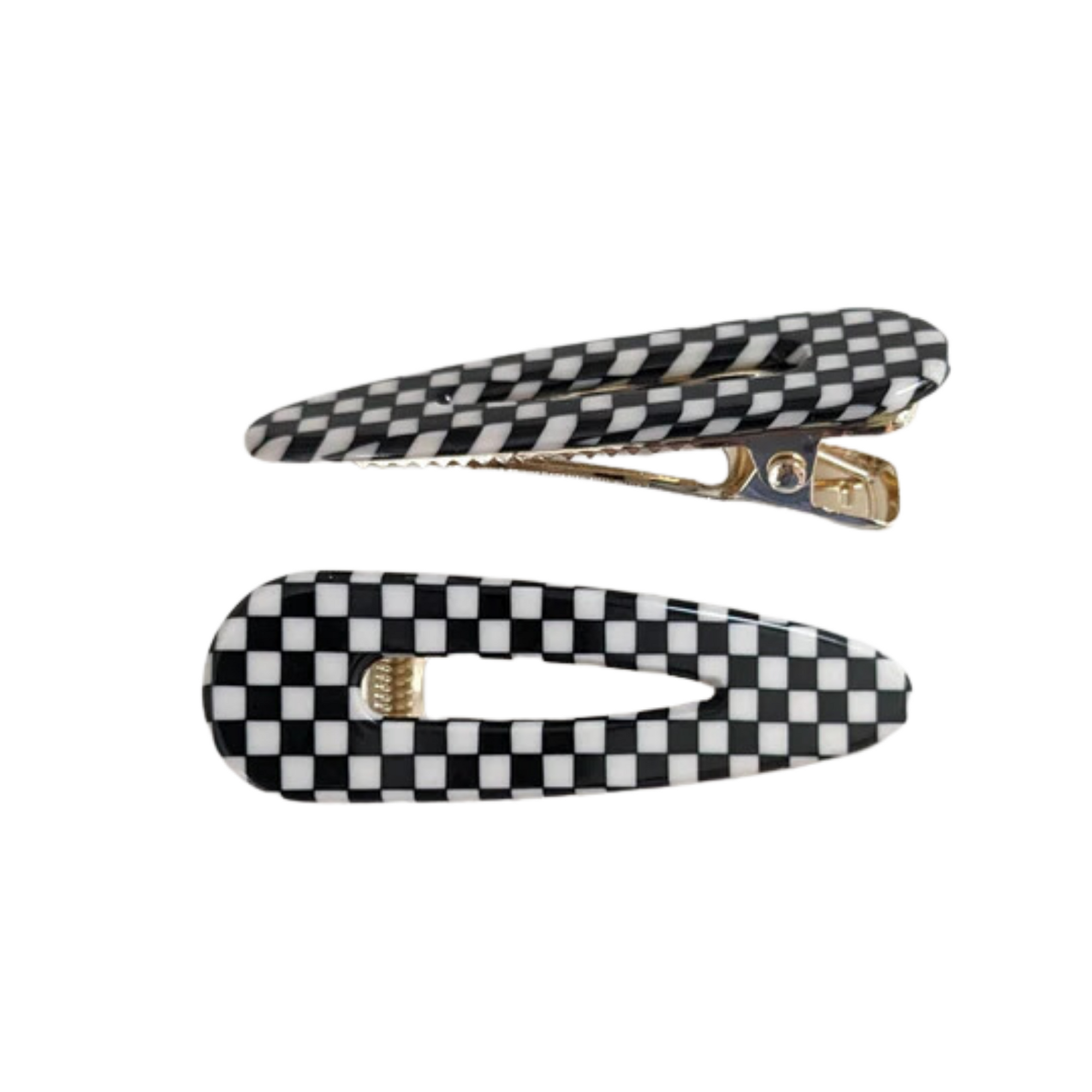 Vintage Small Check Black And White Alligator Clips - AC171