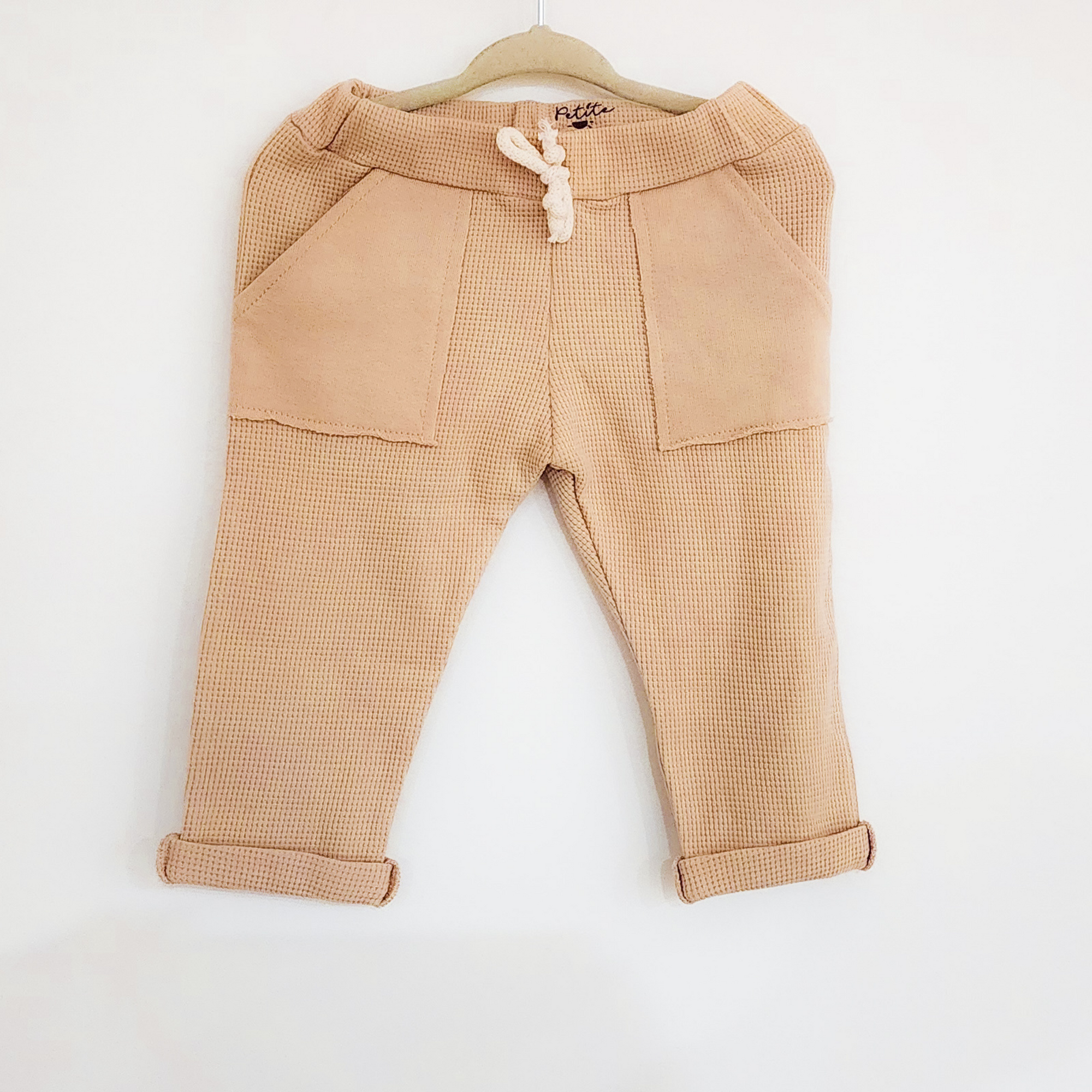 Waffle Pants with Pocket, Beige, 12M