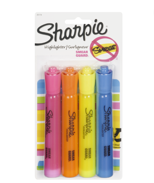 Sharpie Accent Tank-Style Highlighters, Yellow, 4/Pack