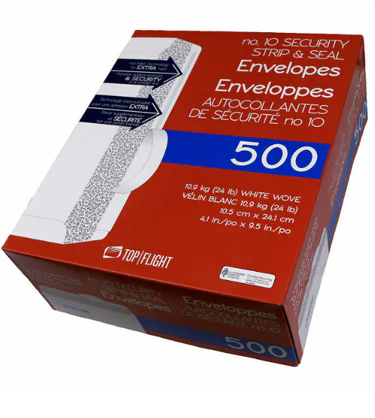 No. 10 Security Strip-and-seal Envelopes, 500-pack