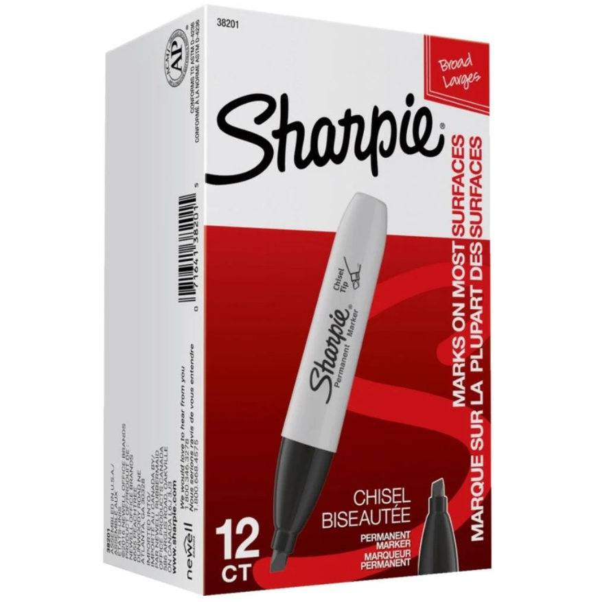 Sharpie Permanent Markers - Chisel Tip - Black - 12 Pack