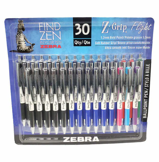 Zebra Z-Grip Flight Pen, 30-pack