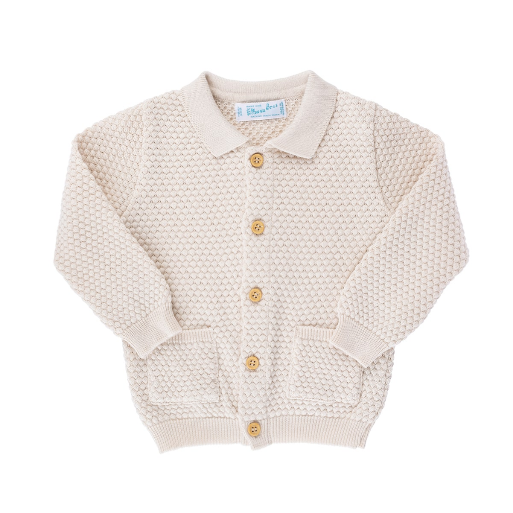 Feltman Bros, Ecru Popcorn Knit Cardigan 12M