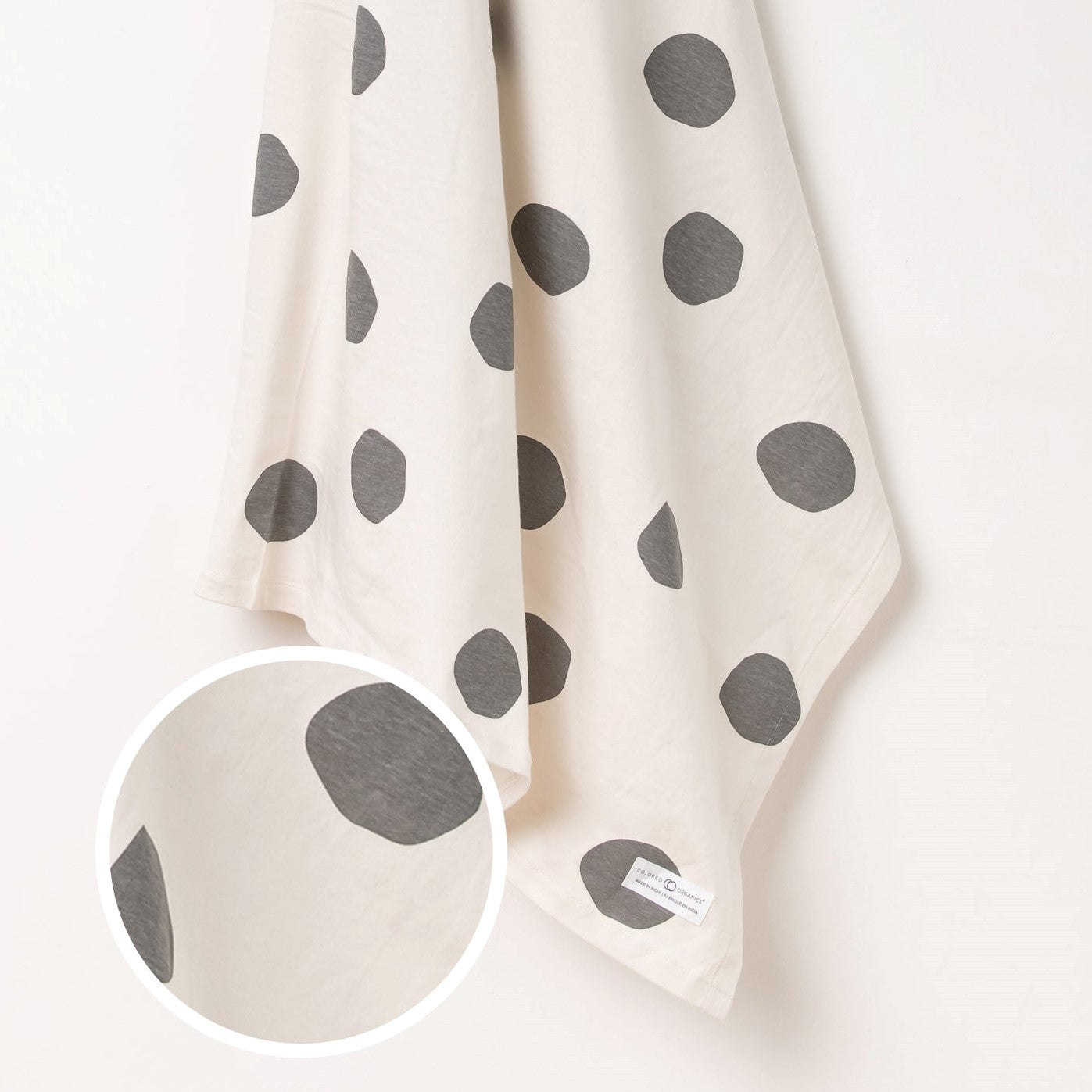 Colored Organics Swaddle Blanket, Big Polka Dots, Pewter