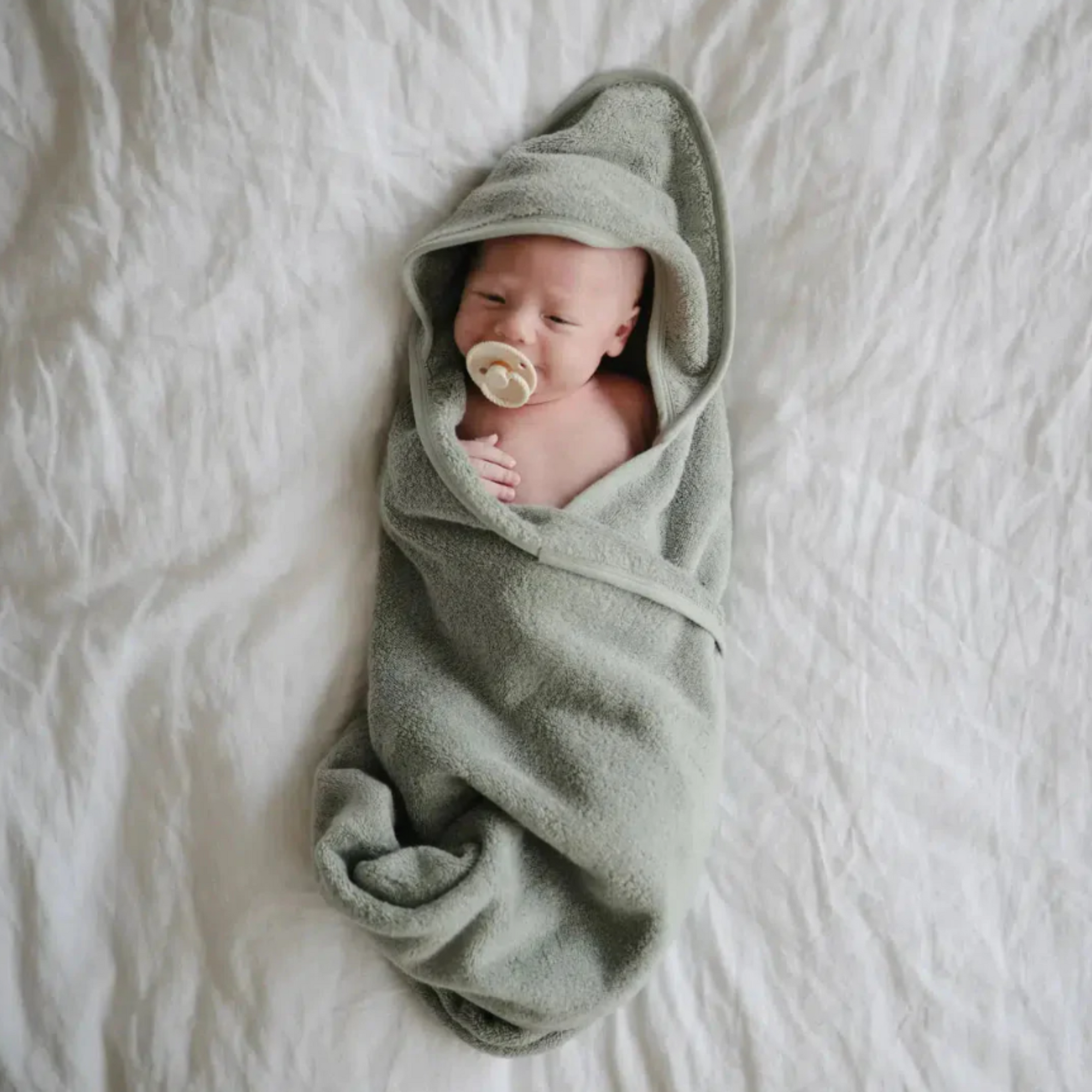 Mushie Baby Hooded Towel, Moss