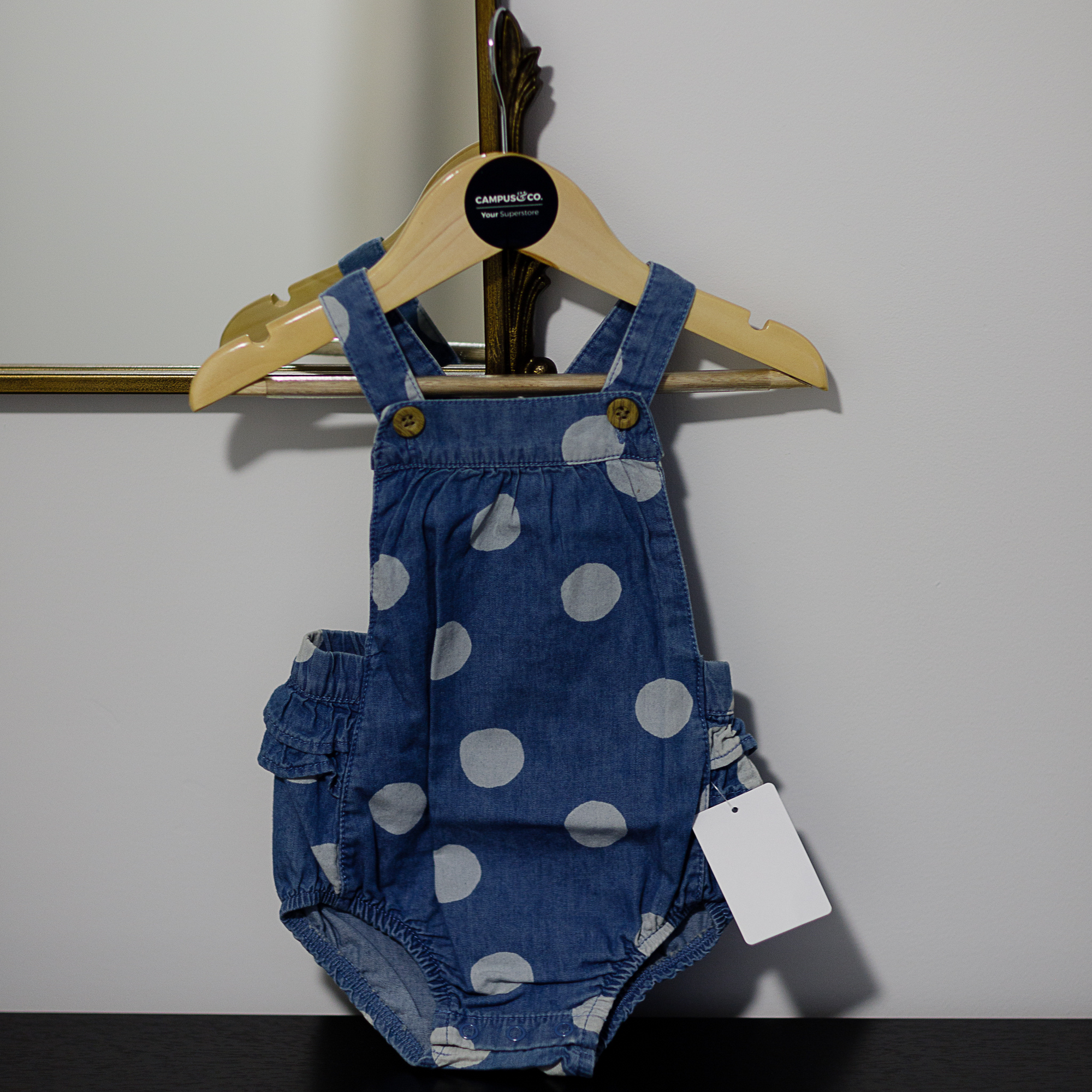 Carters Jean Polka-dot Cross Back Romper 9M