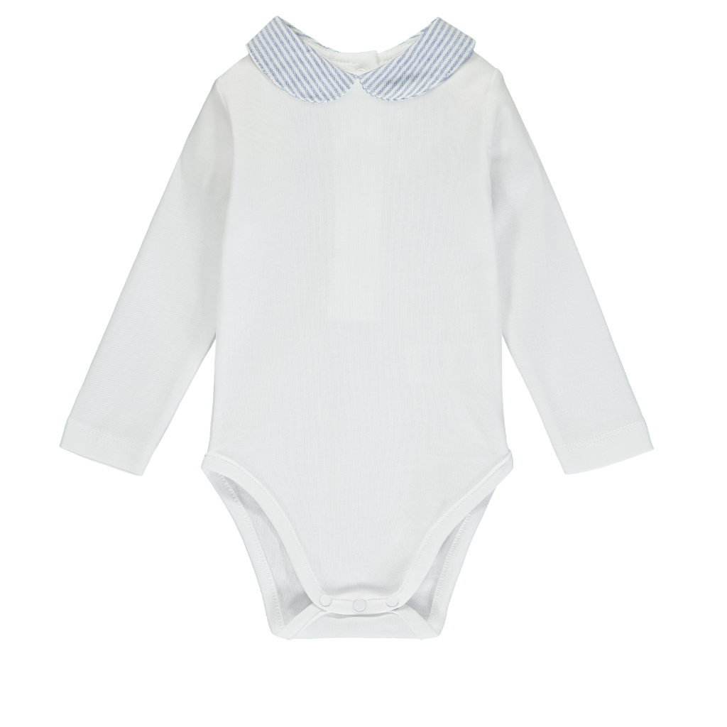 Classic Baby Body Suit with Oxford Stripe Peter Pan Collar 6-12M