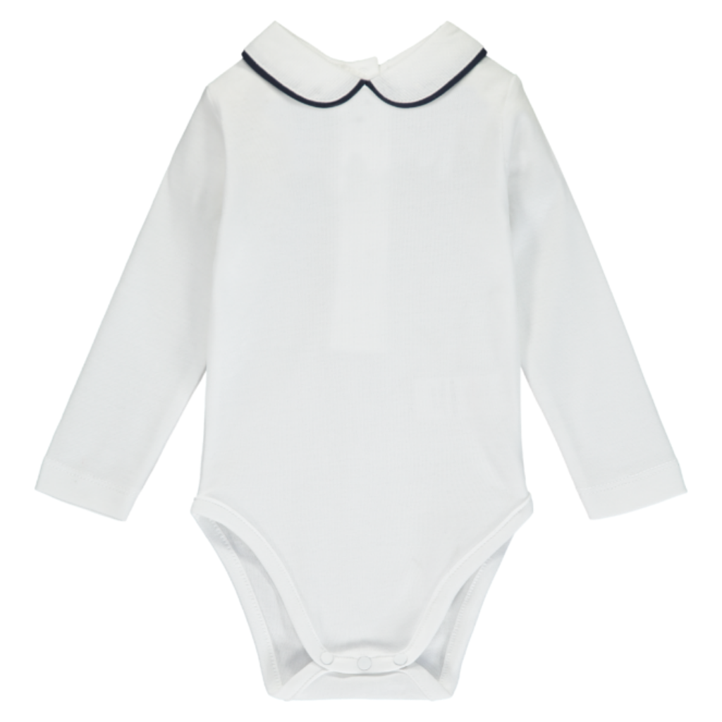 Classic Baby Bodysuit with Peter Pan Collar & Navy Binding, 18-24M