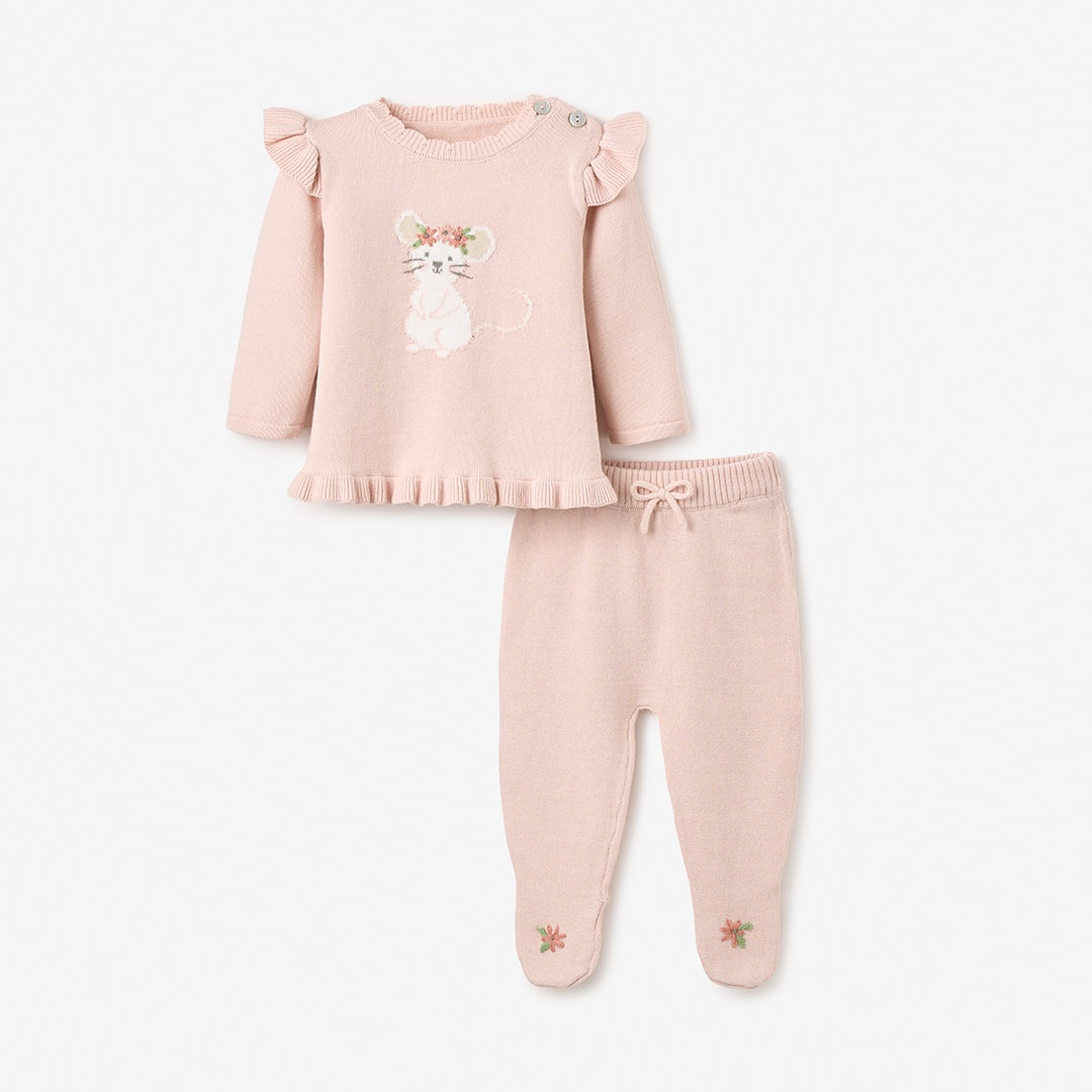 Elegant Baby, MEADOW MOUSE SWEATER & FOOTED PANT SET, 3-6M