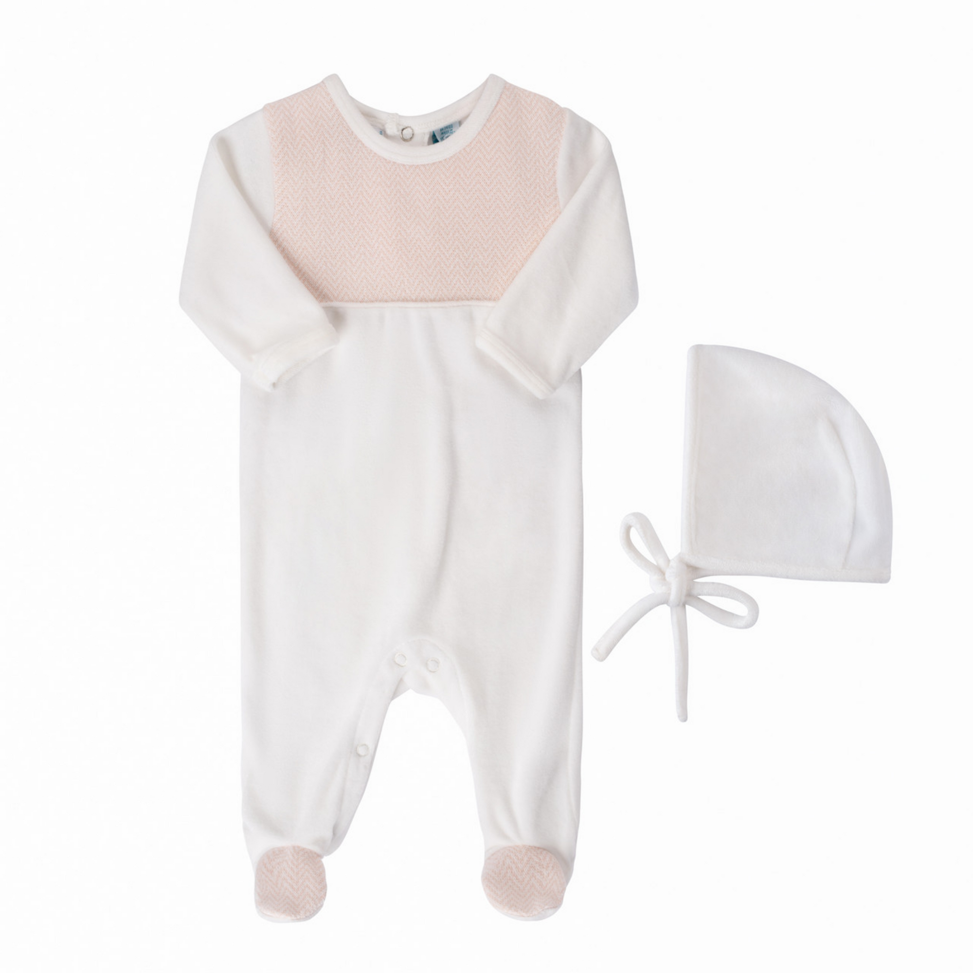 Feltman Bros, Blush Chevron Velour Romper w/Hat