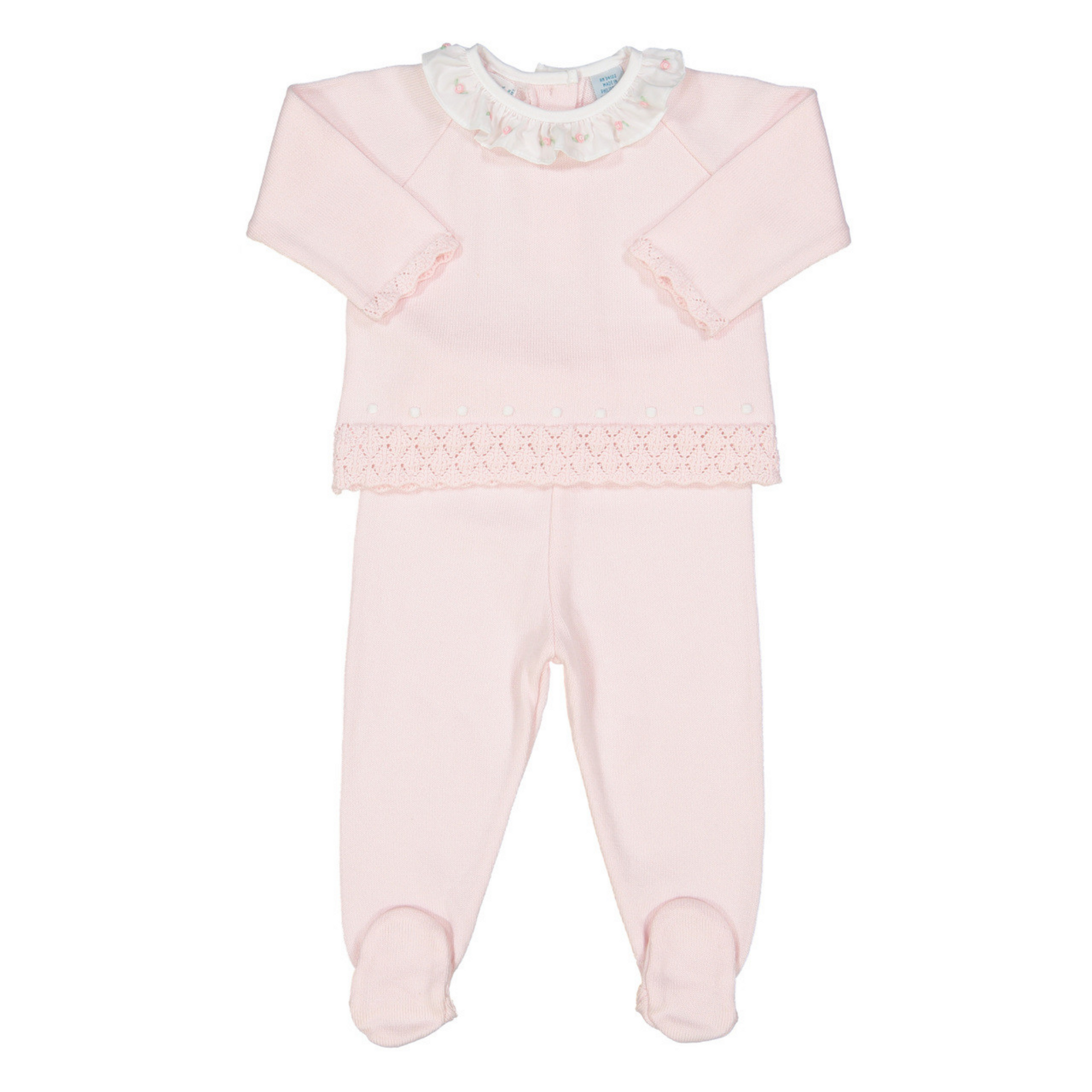 Feltman Bros, Pink Rose Ruffle Collar Diamond Knit Set, 6M