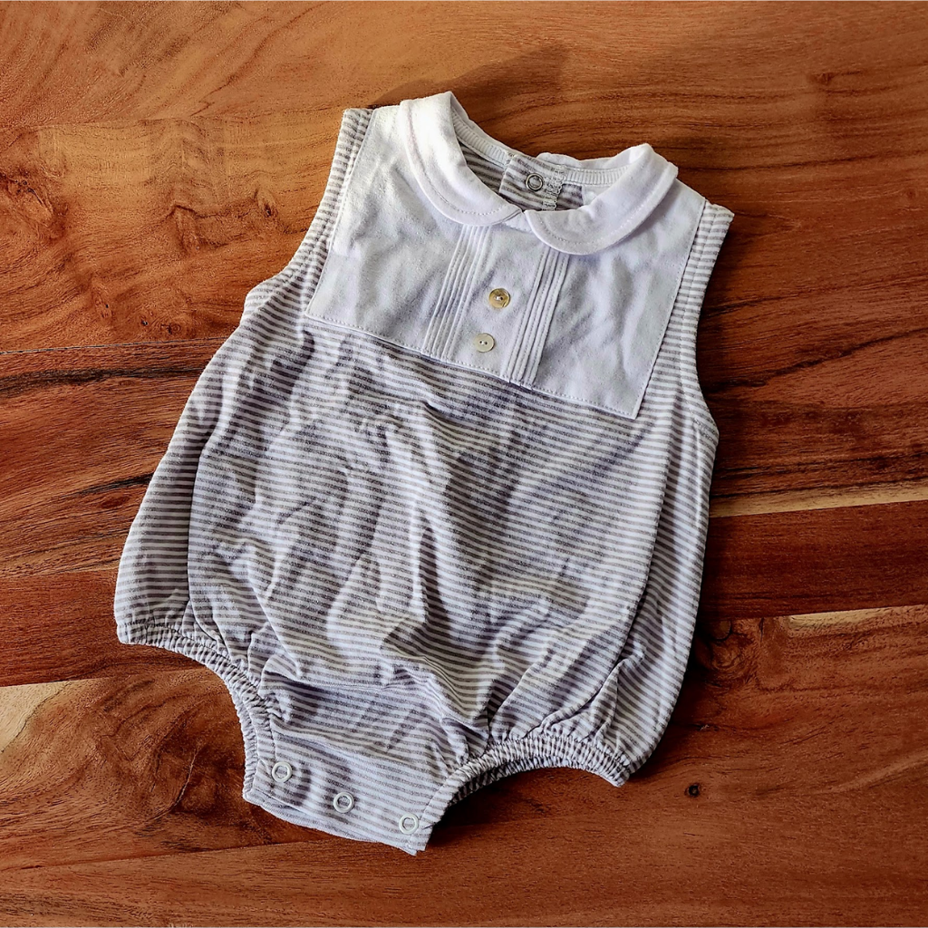 Grey & White Striped Sleeveless Romper 3-6M