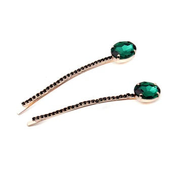 Assorted Hair Clips - Emerald Oval - HC191