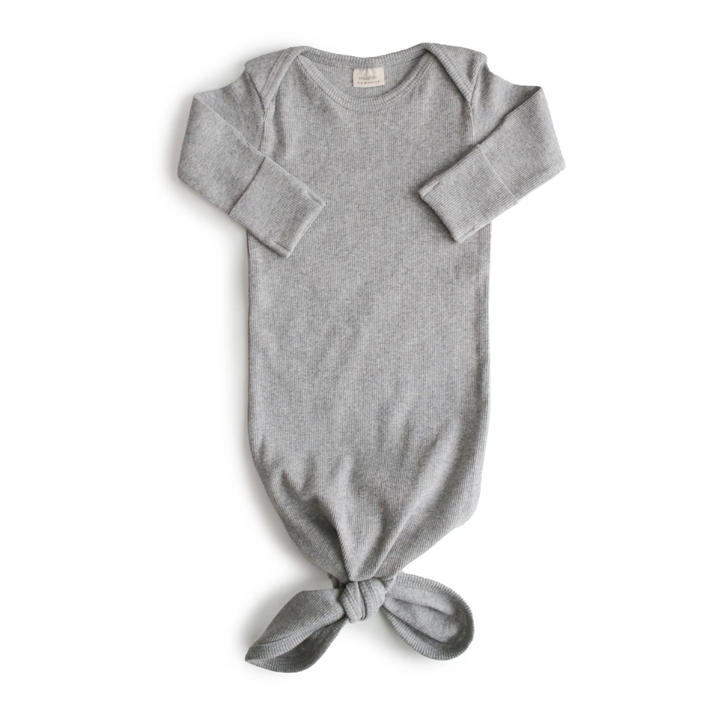 Mushie Ribbed Knotted Gown, Grey 0-3M