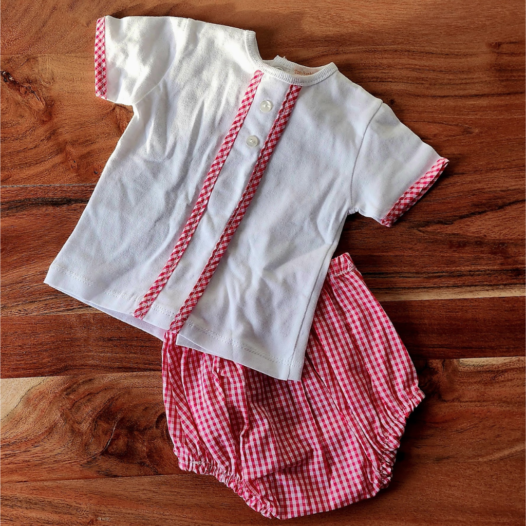 White & Red Gingham Short Set 3-6M