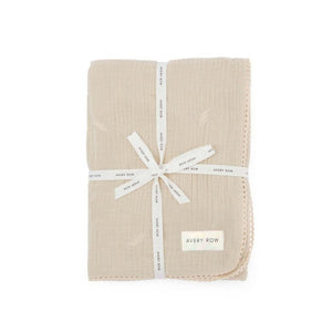 Avery Row, Embroidered Muslin Blanket with Edging, Natural