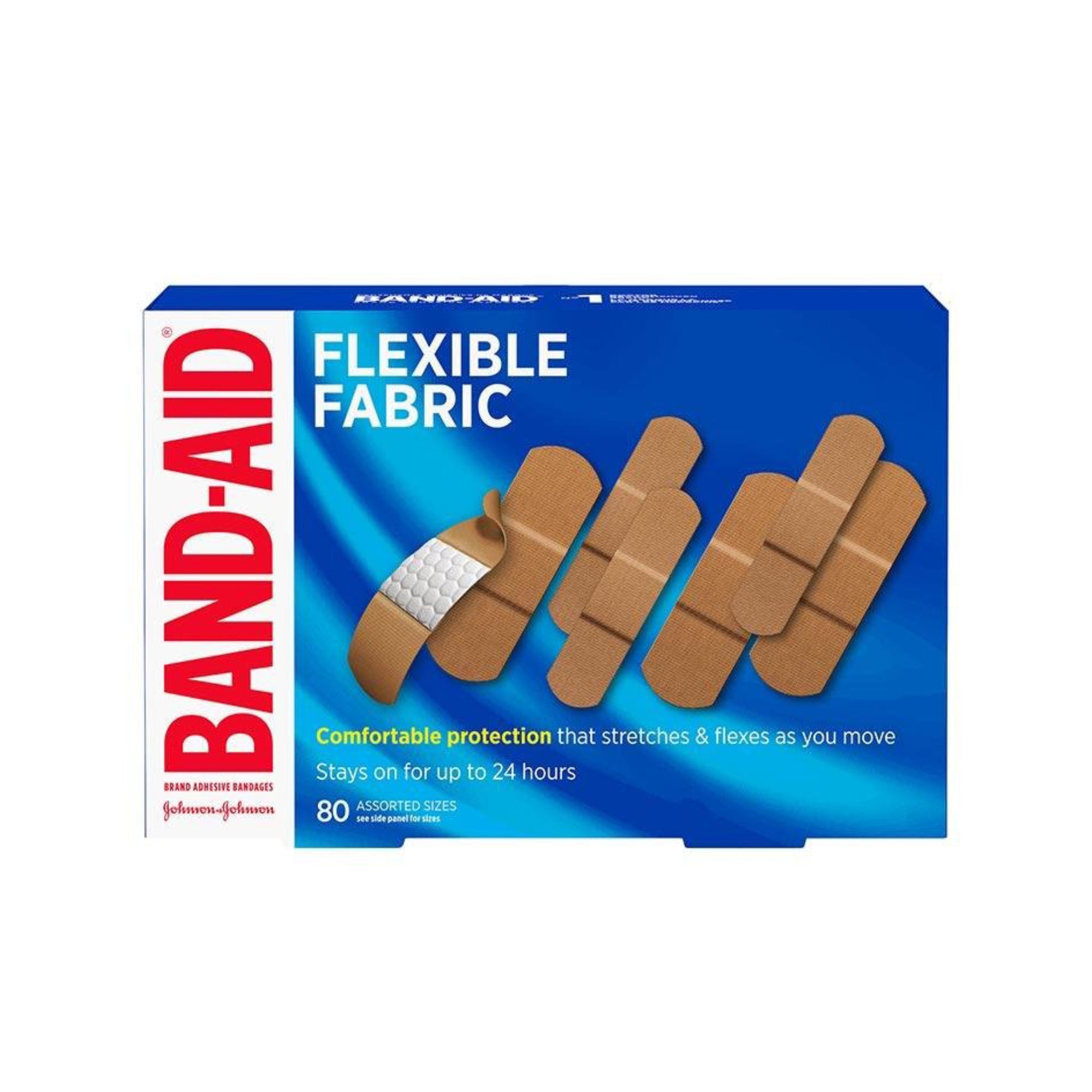 Band Aid Flexible Fabric Adhesive Bandages, Assorted Sizes Value Pack, 80 ct